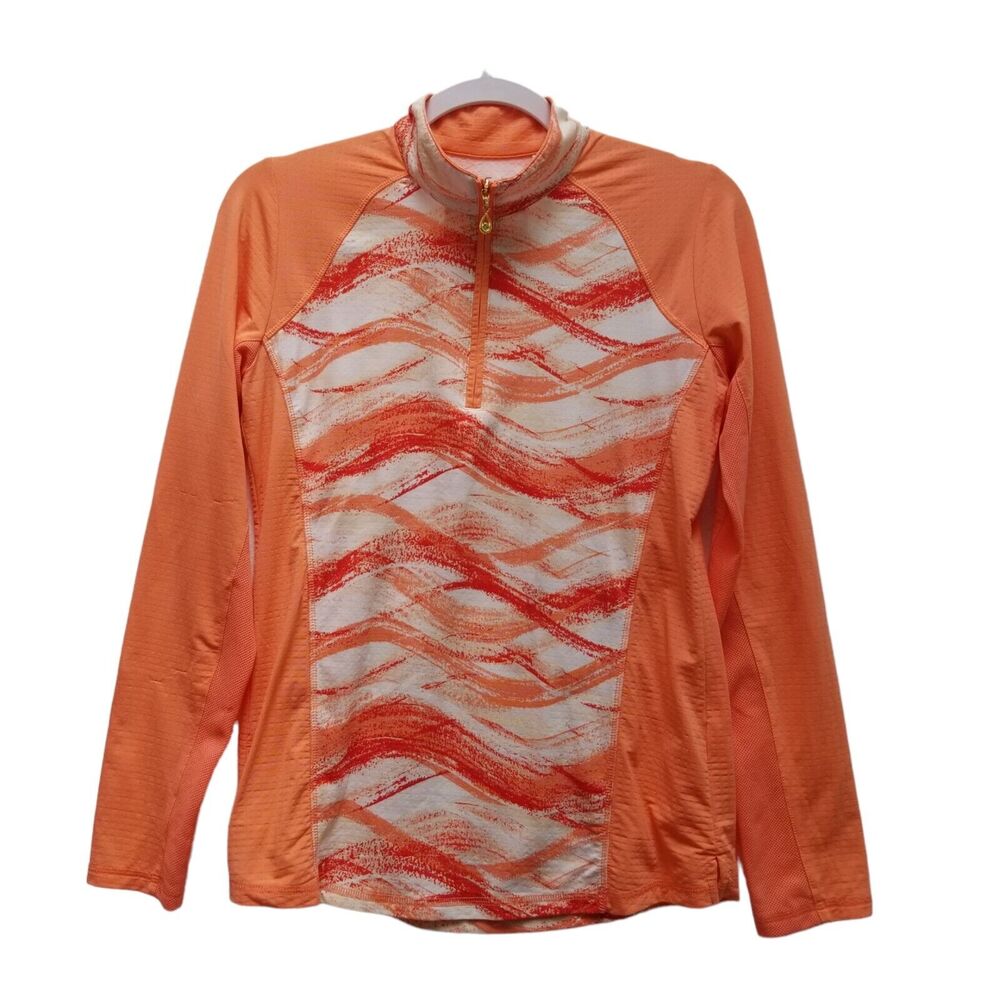 SanSoleil Shirt Women's S 1/4 Zip Pullover LS Golf UV 50+ Cooling Peach Orange